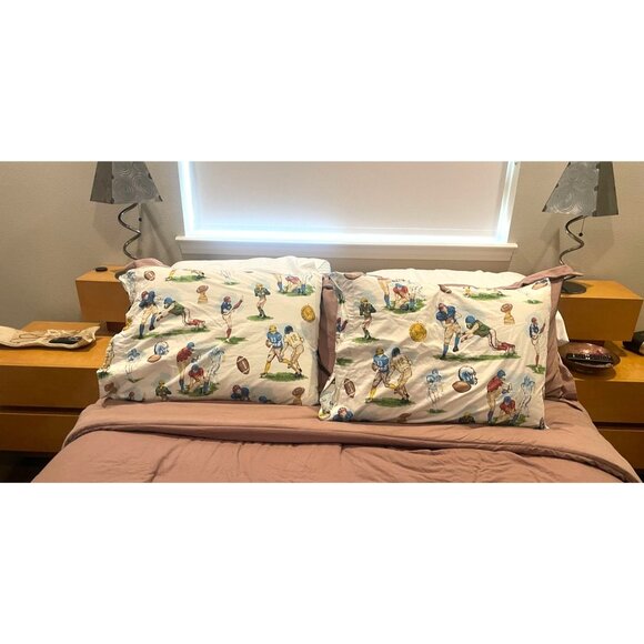 Set of 2 Vintage Traditions Pamela Kline Football Standard Sized Pillowcases - Picture 2 of 10